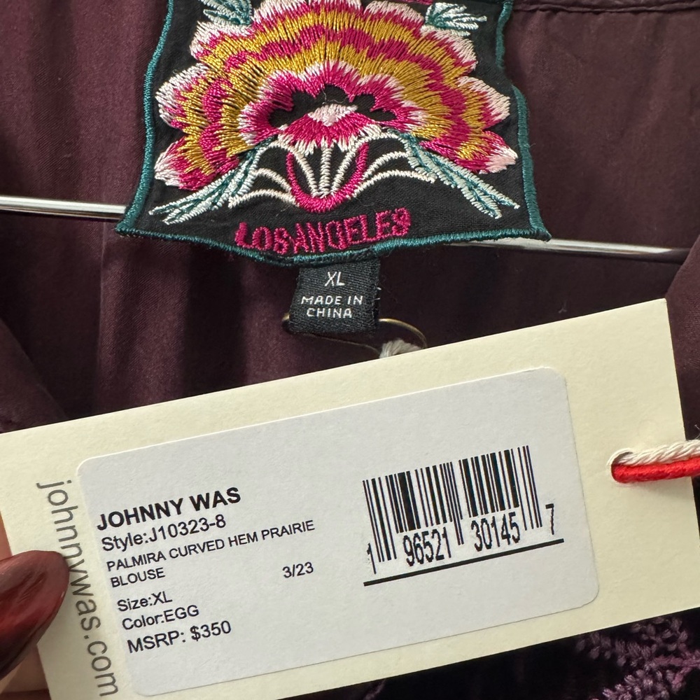 Johnny Was Velvet Blouse - Deep Purple with Pink Embroidery - Picture 3 of 4